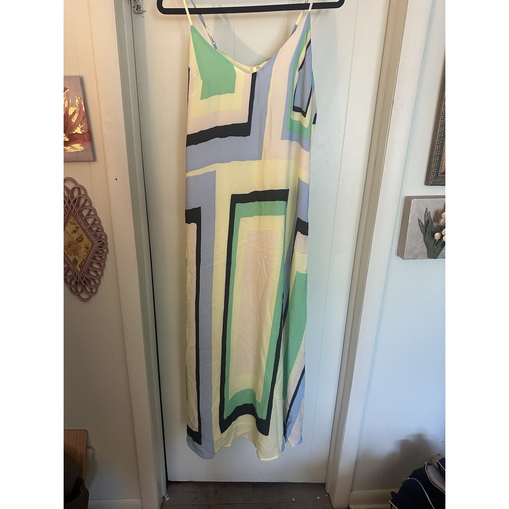 Maeve Anthropologie Abstract Print Midi Slip Lined Dress Multi Color Small